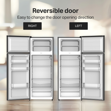 STARCREST 2-Door Refrigerator SF-210DX-E, 210 L, Class E, LED Lighting, Adjustable Thermostat, Reversible Doors, H 143 cm, Black Stainless Steel [8]