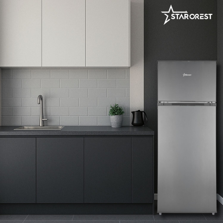STARCREST 2-Door Refrigerator SF-210DX-E, 210 L, Class E, LED Lighting, Adjustable Thermostat, Reversible Doors, H 143 cm, Black Stainless Steel [6]