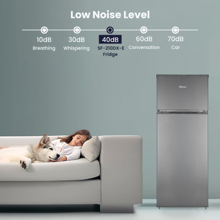 STARCREST 2-Door Refrigerator SF-210DX-E, 210 L, Class E, LED Lighting, Adjustable Thermostat, Reversible Doors, H 143 cm, Black Stainless Steel [7]