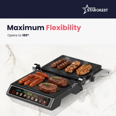 Starcrest 3-in-1 Electric Grill SGR-3023CD, 2000 W, 3 Types of Detachable Plates with Ceramic Coating, Digital Control, 7 Preset Cooking Modes, Cooking Surface 30 x 23 cm, Cleaning Spatula [5]