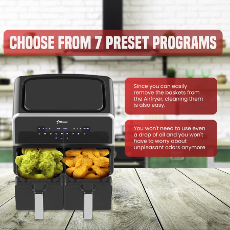 Starcrest air fryer SFR-9200BK, 1800 W, double basket, 9 liters, thermostat 80 - 200 °C, 8 preset programs, black [5]