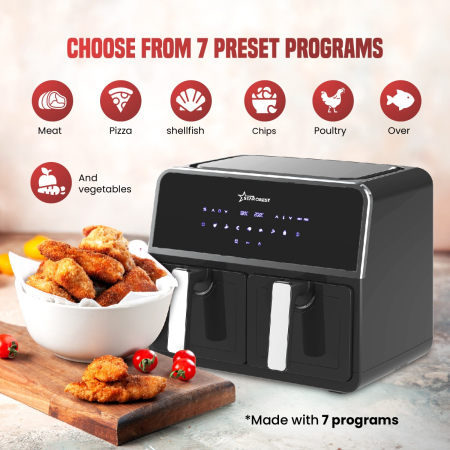 Starcrest air fryer SFR-9200BK, 1800 W, double basket, 9 liters, thermostat 80 - 200 °C, 8 preset programs, black [3]