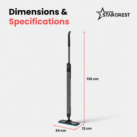 STARCREST AquaFlow SMP-2600SV Electric Mop, cordless, separate clean/dirty water tanks, up to 180 minutes runtime, flexible 360°/180° joint, suitable for parquet and tiles, 3.6 V, Grey [8]