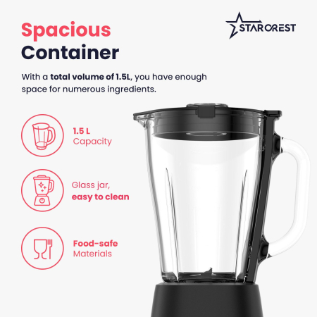 STARCREST Blender STB-15500B, 500W, 1.5L, 2 Speeds + Pulse Function, Black [2]