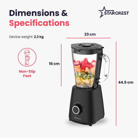 STARCREST Blender STB-15500B, 500W, 1.5L, 2 Speeds + Pulse Function, Black [7]