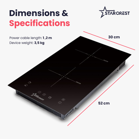 STARCREST built-in induction hob SIH-3030, 3300 W, 2 cooking zones, 9 power levels, touch control, timer, black glass [7]