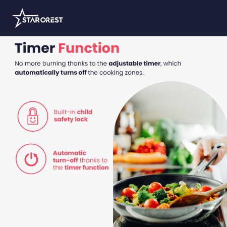STARCREST built-in induction hob SIH-3030, 3300 W, 2 cooking zones, 9 power levels, touch control, timer, black glass [3]