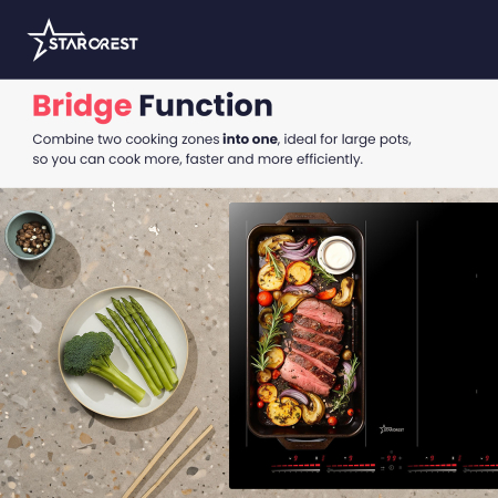 STARCREST built-in induction hob SIH-60P4-BR, 4 cooking zones, slider touch control, booster function, bridge function, timer, black glass [2]