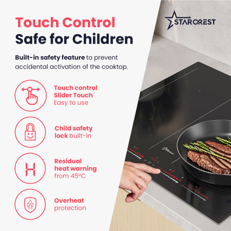 STARCREST built-in induction hob SIH-60P4-BR, 4 cooking zones, slider touch control, booster function, bridge function, timer, black glass [6]