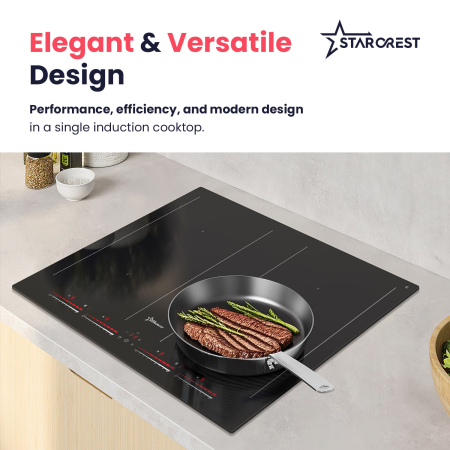 STARCREST built-in induction hob SIH-60P4-BR, 4 cooking zones, slider touch control, booster function, bridge function, timer, black glass [8]