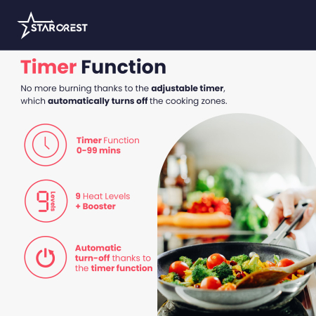 STARCREST built-in induction hob SIH-60P4-BR, 4 cooking zones, slider touch control, booster function, bridge function, timer, black glass [5]