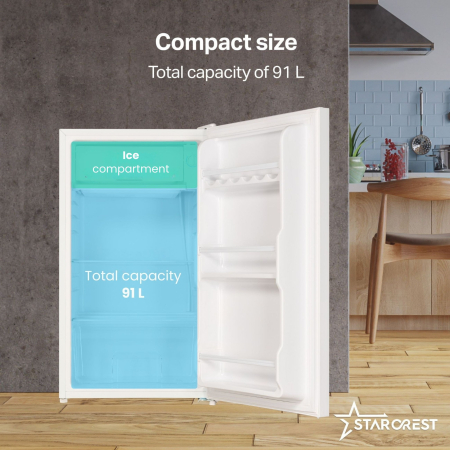 STARCREST Compact Single Door Refrigerator and Freezer SF-91GLS-WHE, Energy Class E, 91L Capacity, Interior Lighting, Height 83 cm, White Glass [2]