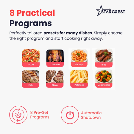 STARCREST Digital XL Air Fryer SFR-5050X, 1450W, 5L Capacity, Thermostat 80–200°C, 8 Preprogrammed Settings, Black [4]