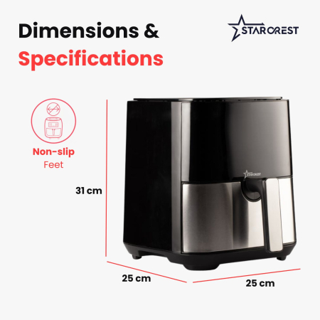 STARCREST Digital XL Air Fryer SFR-5050X, 1450W, 5L Capacity, Thermostat 80–200°C, 8 Preprogrammed Settings, Black [7]
