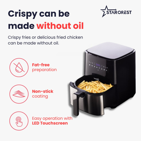 STARCREST Digital XL Air Fryer SFR-5050X, 1450W, 5L Capacity, Thermostat 80–200°C, 8 Preprogrammed Settings, Black [2]