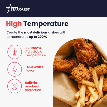 STARCREST Digital XL Air Fryer SFR-5050X, 1450W, 5L Capacity, Thermostat 80–200°C, 8 Preprogrammed Settings, Black [3]