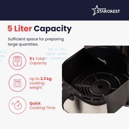 STARCREST Digital XL Air Fryer SFR-5050X, 1450W, 5L Capacity, Thermostat 80–200°C, 8 Preprogrammed Settings, Black [5]