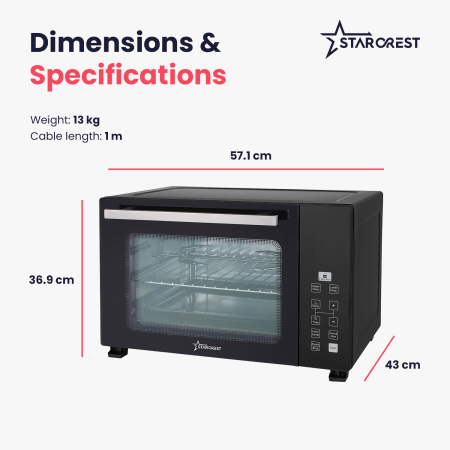 STARCREST Electric Oven SO-4520BK, 45L, 1800W, Rotisserie, Convection, 12 Preset Programs, Digital Interface, Black [9]