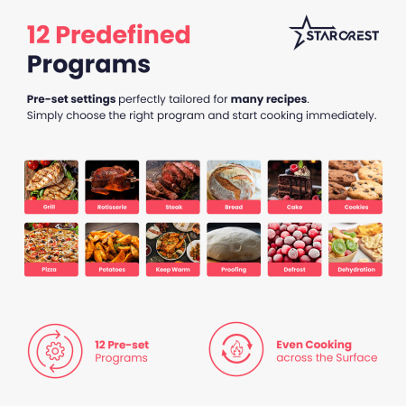 STARCREST Electric Oven SO-4520BK, 45L, 1800W, Rotisserie, Convection, 12 Preset Programs, Digital Interface, Black [5]