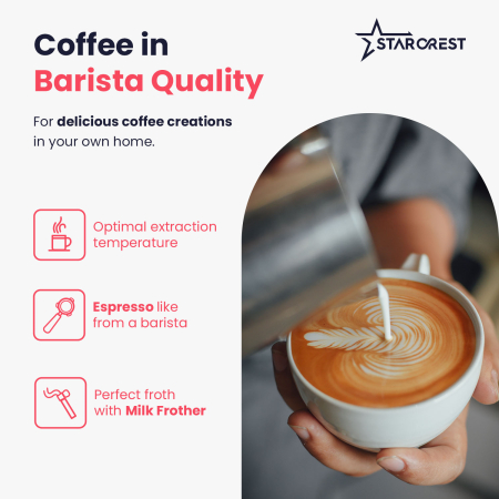 STARCREST Espresso Machine SEM-850SLBK, 850W, 20 Bar, 1.5L Detachable Water Tank, Milk Frother, Double Stainless Steel Filter, Black/Stainless Steel [2]
