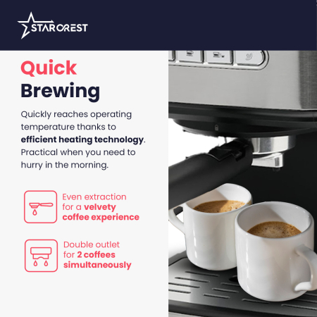 STARCREST Espresso Machine SEM-850SLBK, 850W, 20 Bar, 1.5L Detachable Water Tank, Milk Frother, Double Stainless Steel Filter, Black/Stainless Steel [6]