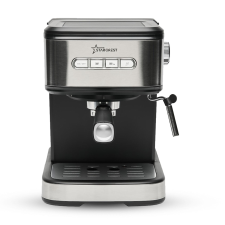 Coffee Espresso Machines - STARCREST Espresso Machine SEM-850SLBK, 850W, 20 Bar, 1.5L Detachable Water Tank, Milk Frother, Double Stainless Steel Filter, Black/Stainless Steel