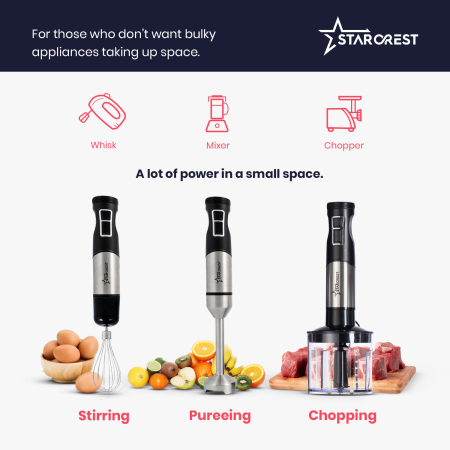 STARCREST Hand Blender SBS-1509PRO, 1200W, Chopper, Whisk, Measuring Cup, 9 Speeds, Turbo, Stainless Steel / Black [5]