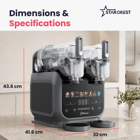 STARCREST IceMix SSI-2536PRO Dual Slushy / Ice Cream Machine, 5 L (2 x 2.5 L), Touch Control Panel, 8 Programs, Grey/Black [5]