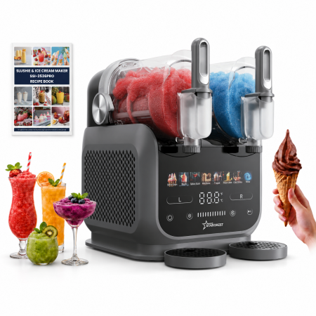 Dessert Makers - STARCREST IceMix SSI-2536PRO Dual Slushy / Ice Cream Machine, 5 L (2 x 2.5 L), Touch Control Panel, 8 Programs, Grey/Black