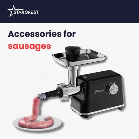 STARCREST Meat Grinder SMG-2025BK, 2000 W, Tomato and Sausage Attachment, 3 Cutting Plates, Stainless Steel Blade, Black [2]