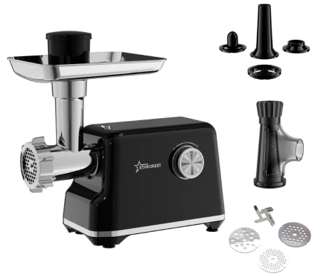 Kitchen Appliances - STARCREST Meat Grinder SMG-2025BK, 2000 W, Tomato and Sausage Attachment, 3 Cutting Plates, Stainless Steel Blade, Black