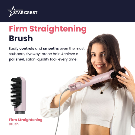 STARCREST Professional Hair Dryer SHD-6-1PK, 1300 W, 6 Accessories Included, 3 Speed Settings, 3 Temperature Settings, Cool Shot Button, Pink [5]