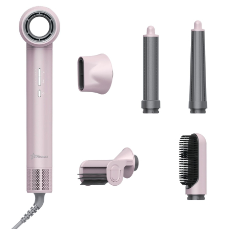 Personal Care Appliances - STARCREST Professional Hair Dryer SHD-6-1PK, 1300 W, 6 Accessories Included, 3 Speed Settings, 3 Temperature Settings, Cool Shot Button, Pink