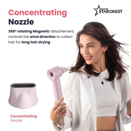 STARCREST Professional Hair Dryer SHD-6-1PK, 1300 W, 6 Accessories Included, 3 Speed Settings, 3 Temperature Settings, Cool Shot Button, Pink [3]