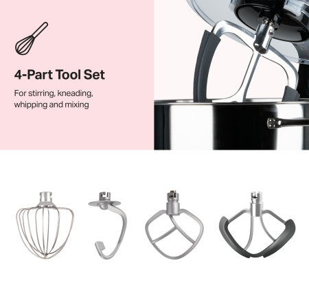 STARCREST Professional Stand Mixer SKM-2002BK , 2000 W, 10 L Stainless Steel Bowl, 5 Accessories, 6 Speeds + Pulse, Metal Gears, Black [2]