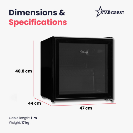 STARCREST Refrigerated Display Case SBC-5010BK, 46 L, Temperature Control, Glass Door, Height 48.8 cm, Black [7]