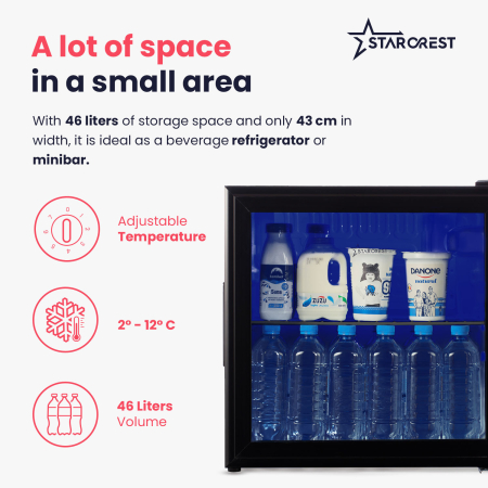 STARCREST Refrigerated Display Case SBC-5010BK, 46 L, Temperature Control, Glass Door, Height 48.8 cm, Black [3]
