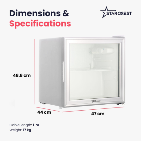 STARCREST Refrigerated Display Case SBC-51WHE, 46 L, Temperature Control, Glass Door, Height 48.8 cm, White [6]