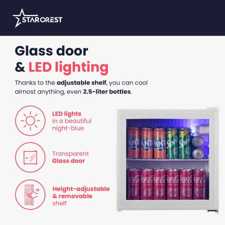 STARCREST Refrigerated Display Case SBC-51WHE, 46 L, Temperature Control, Glass Door, Height 48.8 cm, White [3]