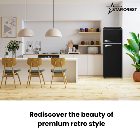 STARCREST retro two-door refrigerator SRF-208BK, 208 L, Energy Class E, Vintage design, LED lighting, Adjustable thermostat, Height 147 cm, Black [6]