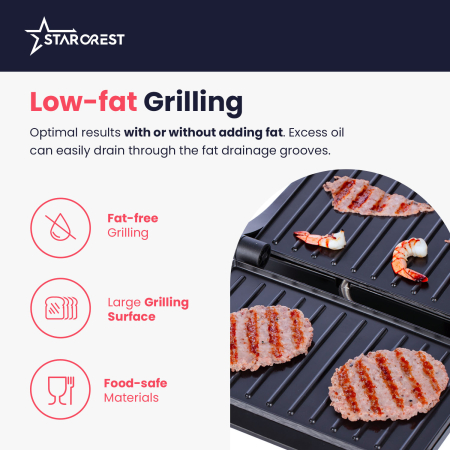 STARCREST Sandwich Maker Grill Panini SGR-2314, 1000 W, Non-stick Plates, 180° Opening, Cooking Surface 23 x 14 cm, Black [3]