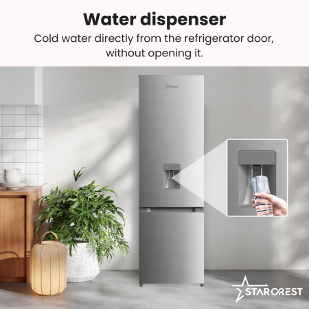 STARCREST SC-259WD-IX refrigerator-freezer, 259 L, Class E, Water Dispenser, Less Frost, Adjustable Thermostat, LED Lighting, Fingerprint-resistant Stainless Steel Finish, Adjustable Feet, Reversible [3]