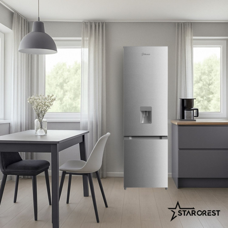 STARCREST SC-259WD-IX refrigerator-freezer, 259 L, Class E, Water Dispenser, Less Frost, Adjustable Thermostat, LED Lighting, Fingerprint-resistant Stainless Steel Finish, Adjustable Feet, Reversible [6]