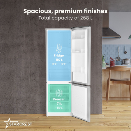 STARCREST SC-268IX-E Refrigerator-Freezer, 268 L, Energy Class E, Less Frost, Adjustable Thermostat, LED Lighting, Fingerprint-Resistant Stainless Steel Finish, Adjustable Feet, Reversible Doors, 178 [2]
