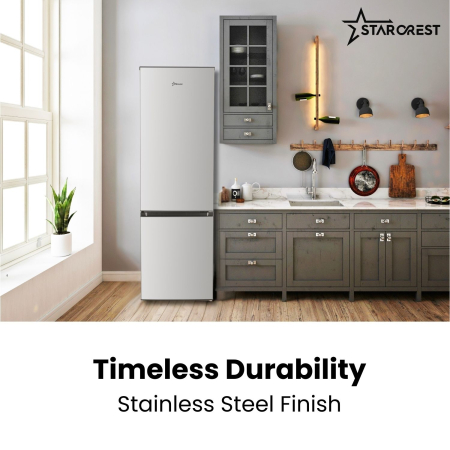 STARCREST SC-268IX-E Refrigerator-Freezer, 268 L, Energy Class E, Less Frost, Adjustable Thermostat, LED Lighting, Fingerprint-Resistant Stainless Steel Finish, Adjustable Feet, Reversible Doors, 178 [5]
