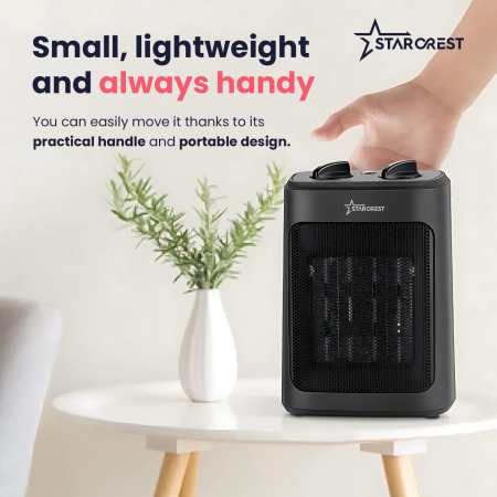 STARCREST SCH-20BK Ceramic Heater, 2000W, Adjustable Thermostat, 3 Speeds, Fan Function, Portable, Tip-Over Safety, Overheat Protection, Black [4]