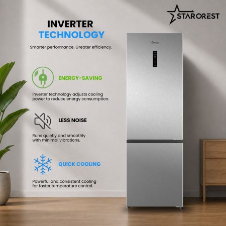 STARCREST SCN-405D-IX fridge freezer, 405 L, Total No Frost, Energy Class E, Digital display, LED lighting, Anti-fingerprint stainless steel surface, Reversible doors, Height 185.5 cm, Stainless steel [5]