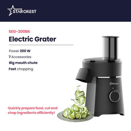 STARCREST SEG-200BK Electric Grater, 200 W, 7 Cutting Modes, Black [2]