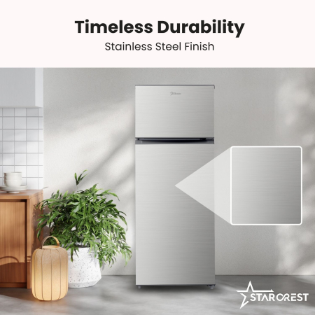 STARCREST SF-210IX-E 2-door refrigerator, 210 L, Energy Class E, LED lighting, Anti-fingerprint stainless steel, Adjustable thermostat, Reversible doors, Height 143 cm, Stainless steel [4]