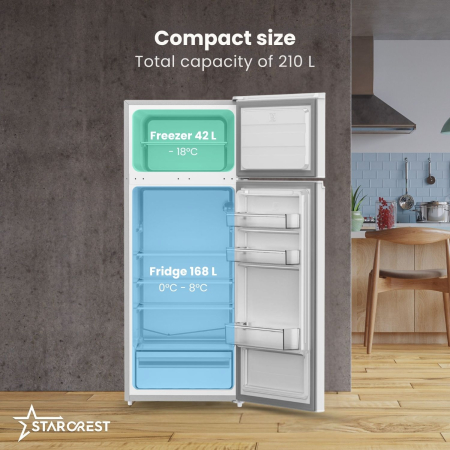 STARCREST SF-210WH-E 2-door refrigerator, 210 L, Energy Class E, LED lighting, Adjustable thermostat, Reversible doors, Height 143 cm, White [2]